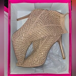 Embellished rose gold sock booties